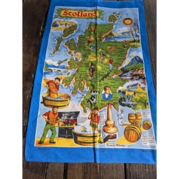 Scotland Pictorial Map Scotch Whisky Kitchen Dish Tea Towel Cotton Made In UK - Picture 1 of 16